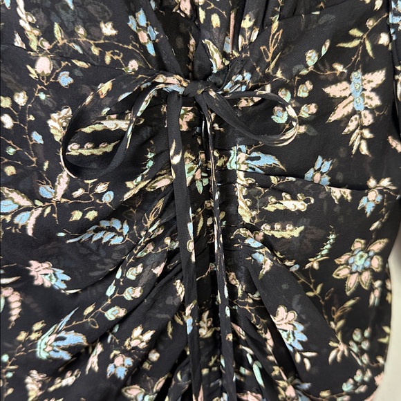 Veronica Beard Merrill Drawstring Midi Dress Black Floral Size 6 Ruched Silk - Picture 6 of 16